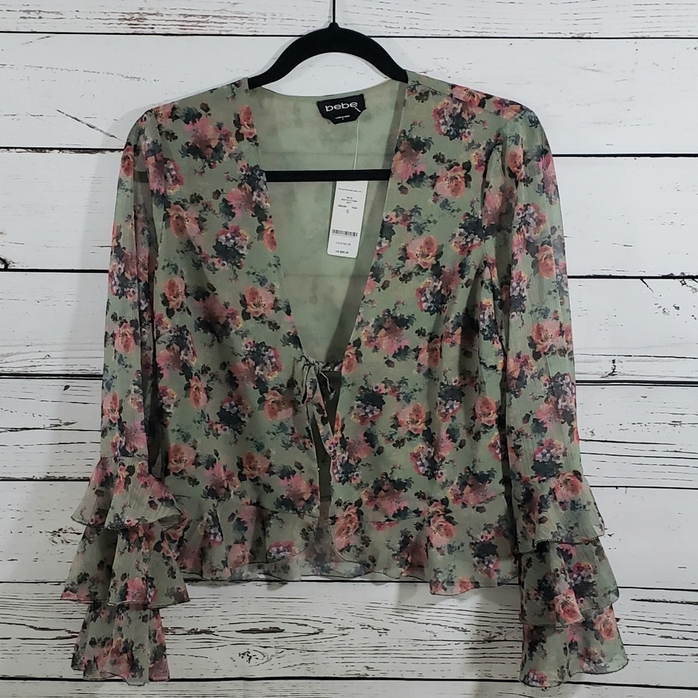 Bebe Floral Long Sleeve Blouse Size Small NWT